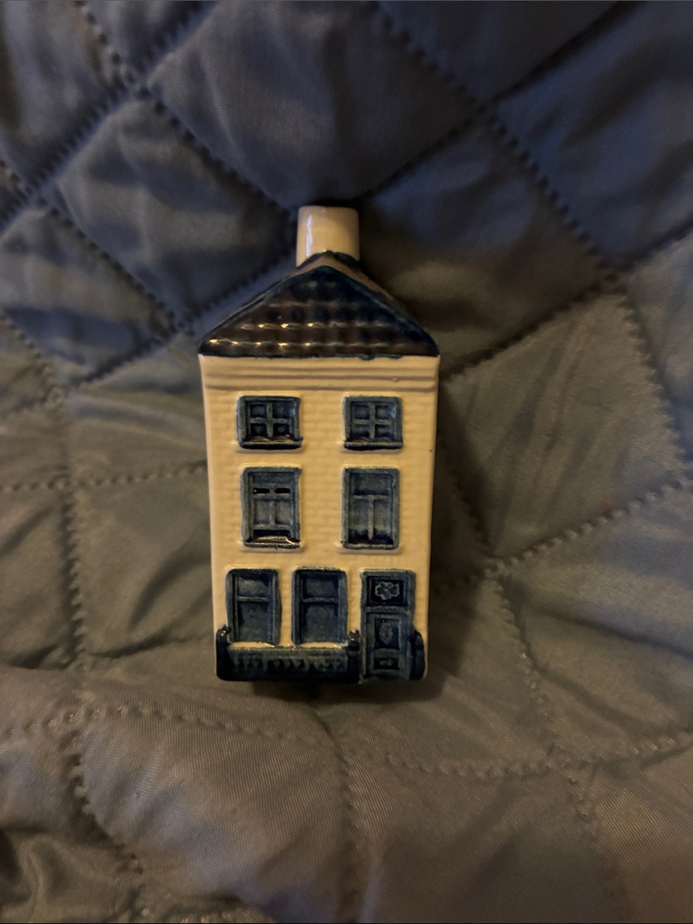 Vintage KLM Ceramic Blue and Cream Miniature House Votive Holder